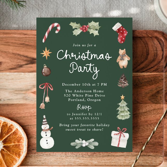 Cute Watercolor Illustrations Christmas Party Einladung (Von Creator hochgeladen)