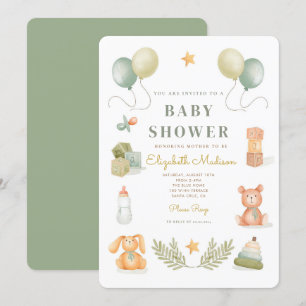 Cute Watercolor Jouets bébé Baby shower Invitation
