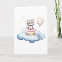 Cute watercolor Kitten Birthday Card Karte