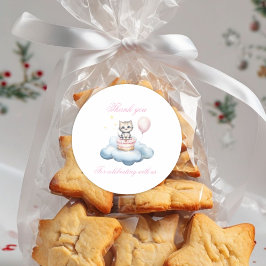 Cute watercolor Kitten thank you  Runder Aufkleber