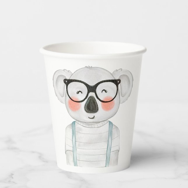 Cute Watercolor Koala with Glasses Pappbecher (Vorderseite)