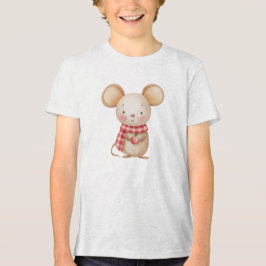 Cute Watercolor Mouse with Red Scarf and Apple  Tri-Blend Shirt