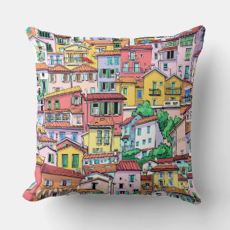 Cute watercolor painting of houses in pink yellow kissen