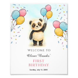 Cute Watercolor Panda 1st Birthday Party Poster