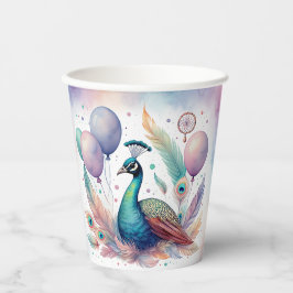 Cute Watercolor Peacock Balloons Birthday  Pappbecher