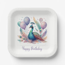 Cute Watercolor Peacock Balloons Birthday  Pappteller