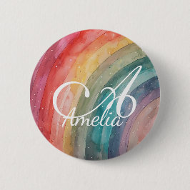 Cute Watercolor Personalized Rainbow Button