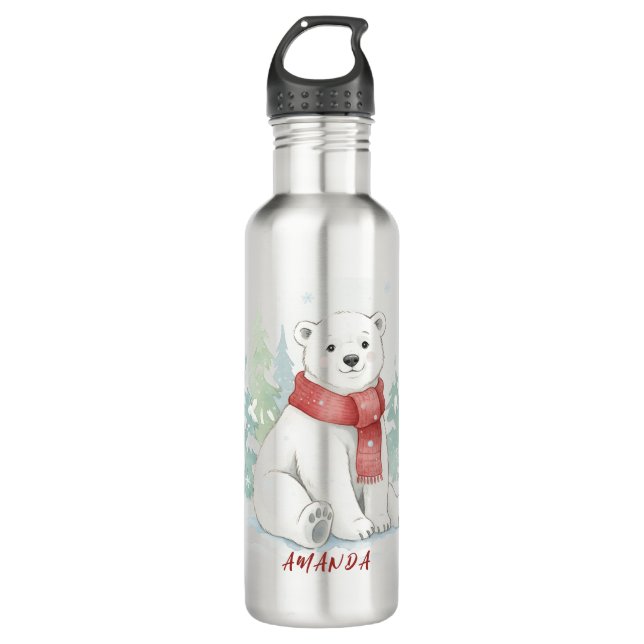 Cute watercolor Polar Bear Winter  Edelstahlflasche (Vorderseite)