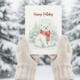 Cute watercolor Polar Bear Winter  Feiertagspostkarte