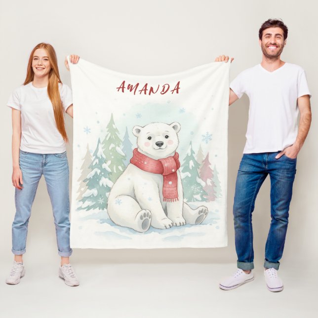 Cute watercolor Polar Bear Winter  Fleecedecke (Beispiel)
