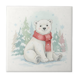 Cute Watercolor Polar Bear Winter  Fliese