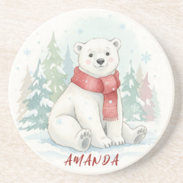 Cute watercolor Polar Bear Winter  Getränkeuntersetzer