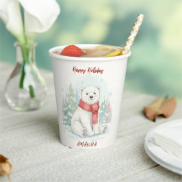 Cute watercolor Polar Bear Winter  Pappbecher