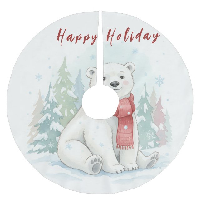 Cute watercolor Polar Bear Winter  Polyester Weihnachtsbaumdecke (Vorderseite)