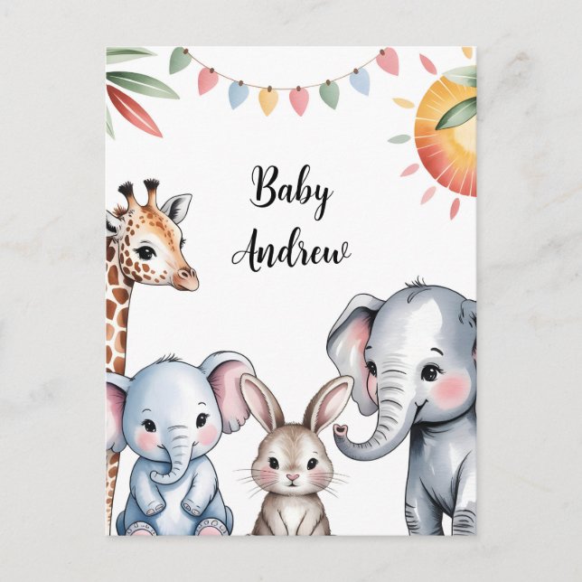 Cute Watercolor Safari Animals Illustration Postkarte (Vorderseite)