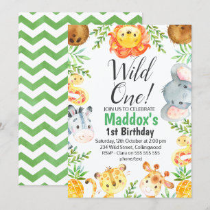 Cute Watercolor Safari Animaux Invitation d'annive
