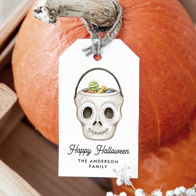 Cute Watercolor Skull Treat Bucket Halloween Geschenkanhänger (Von Creator hochgeladen)