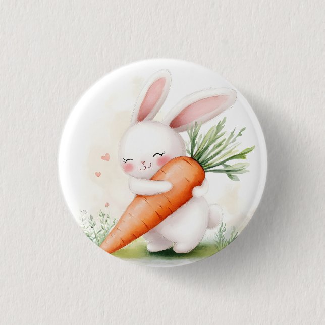 Cute Watercolor Spring Bunny Carrot Button (Vorderseite)