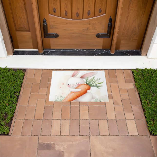 Cute Watercolor Spring Bunny Carrot Fußmatte (Außenbereich)