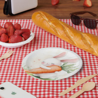 Cute Watercolor Spring Bunny Carrot Pappteller