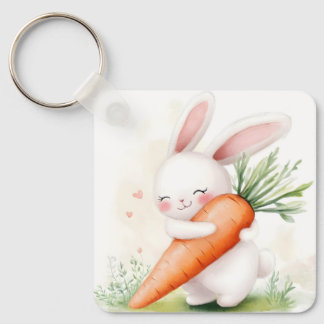 Cute Watercolor Spring Bunny Carrot Schlüsselanhänger
