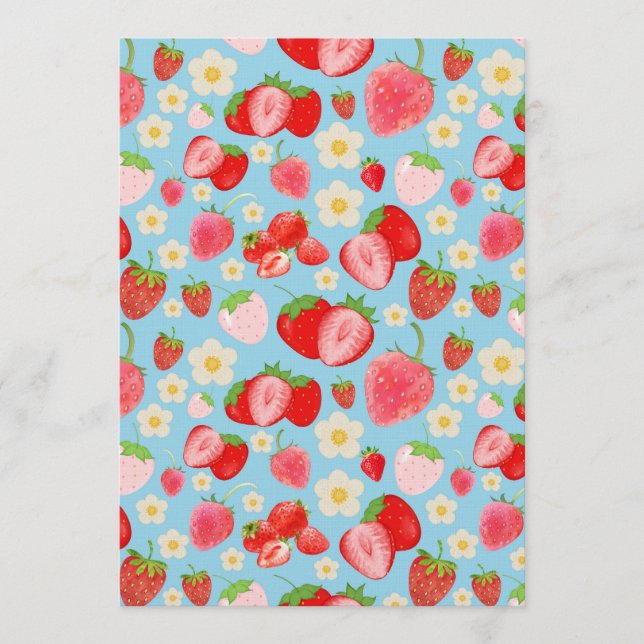 Cute Watercolor Strawberry Seamless Pattern Einladung (Vorderseite)
