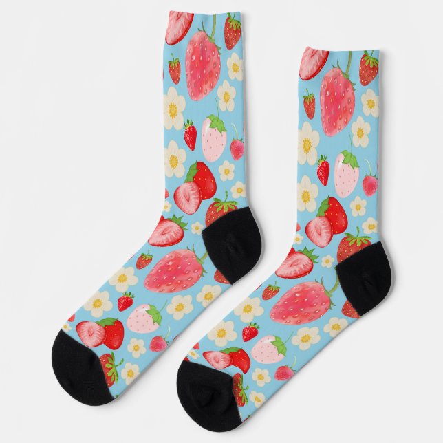 Cute Watercolor Strawberry Seamless Pattern Socken (Linkes Detail)