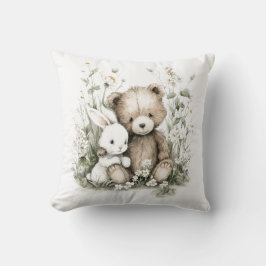 Cute Watercolor Teddy Bear with Rabbit Kissen