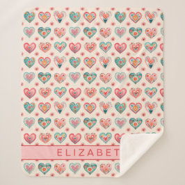 Cute Watercolor Valentine Heart Pattern Sherpadecke