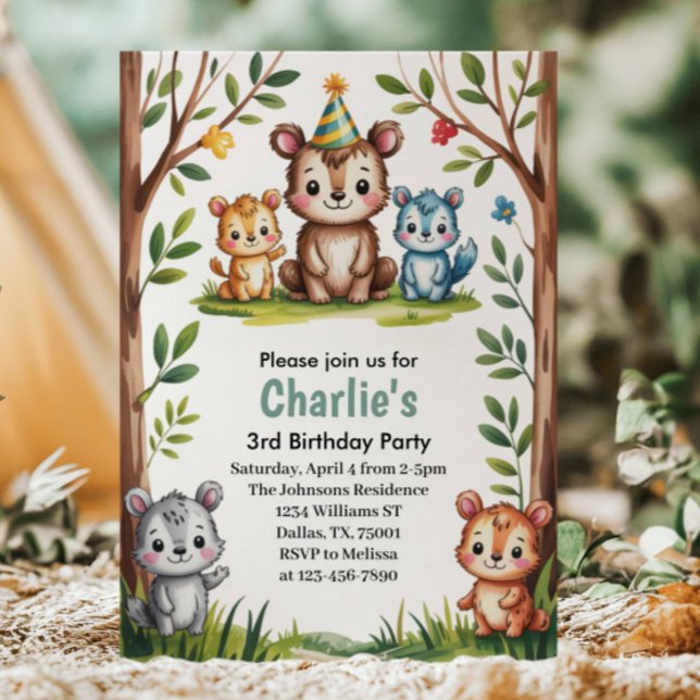 Cute Watercolor Woodland Animals Birthday Einladung (Von Creator hochgeladen)