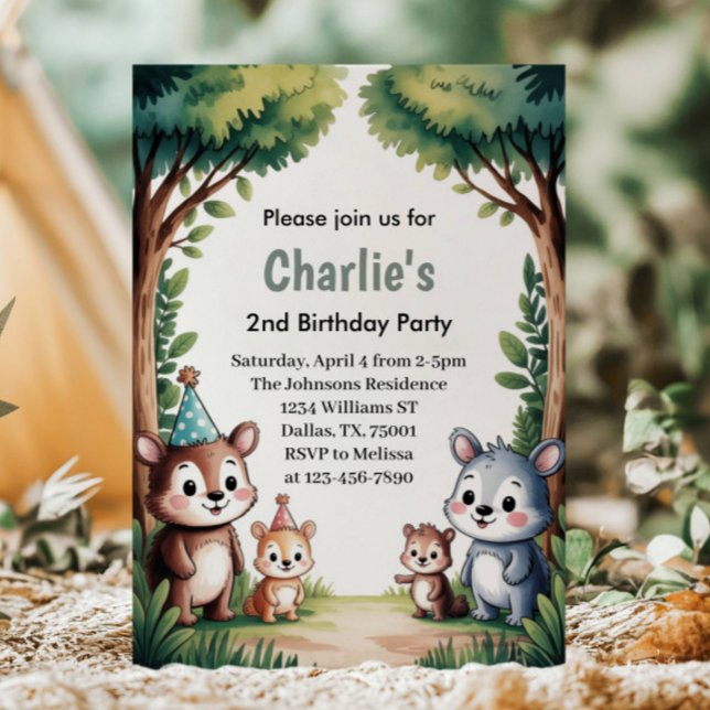 Cute Watercolor Woodland Animals Kids Birthday Einladung (Von Creator hochgeladen)