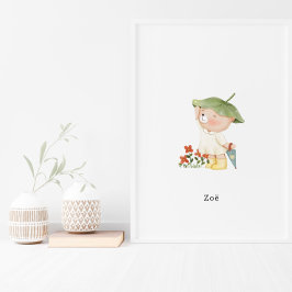 Cute Watercolour Bear With Umbrella Name Poster