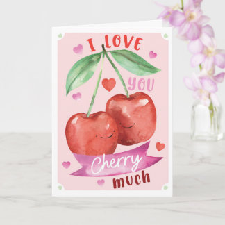 Cute Watercolour Cherry Valentine Card Anniversary Karte