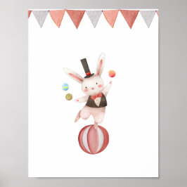 Cute Watercolour Circus Juggling Rabbit Nursery Poster