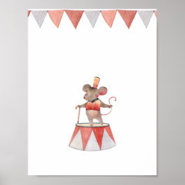 Cute Watercolour Circus Mouse Nursery Poster