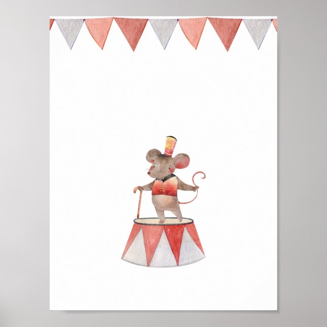 Cute Watercolour Circus Mouse Nursery Poster (Vorne)