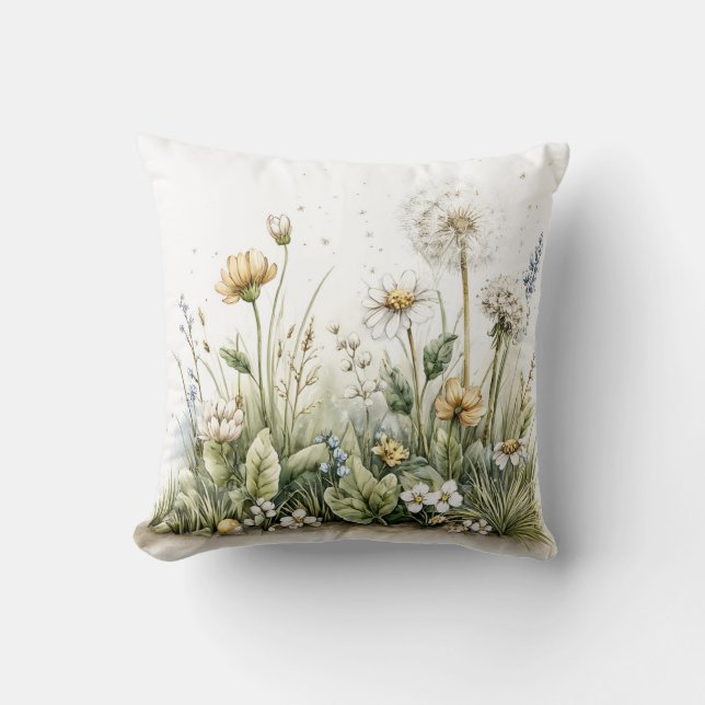Cute watercolour of wild flowers and grasses  kissen (Vorderseite)