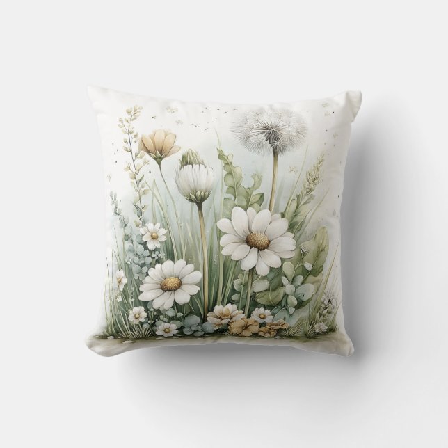 Cute watercolour of wild flowers and grasses  kissen (Vorderseite)