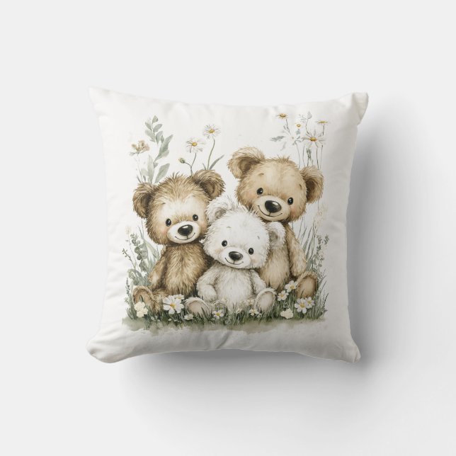 Cute Watercolour Teddy Bear group Kissen (Vorderseite)