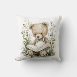 Cute Watercolour Teddy Bear reading a book Kissen