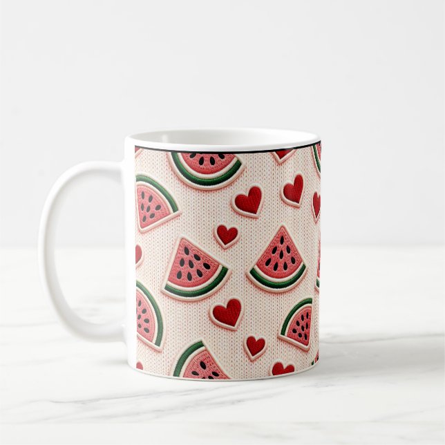 Cute Watermelon and Hearts Pattern Coffee Mug - Sw (Gauche)