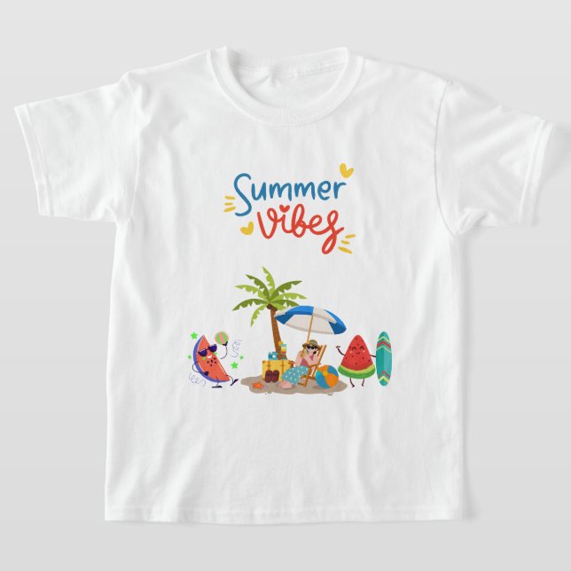  Cute Watermelon Characters Relaxing Under a Palm  T-Shirt (Ablage )