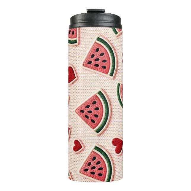 Cute Watermelon & Hearts Pattern Aesthetic School  Thermosbecher (Vorderseite)