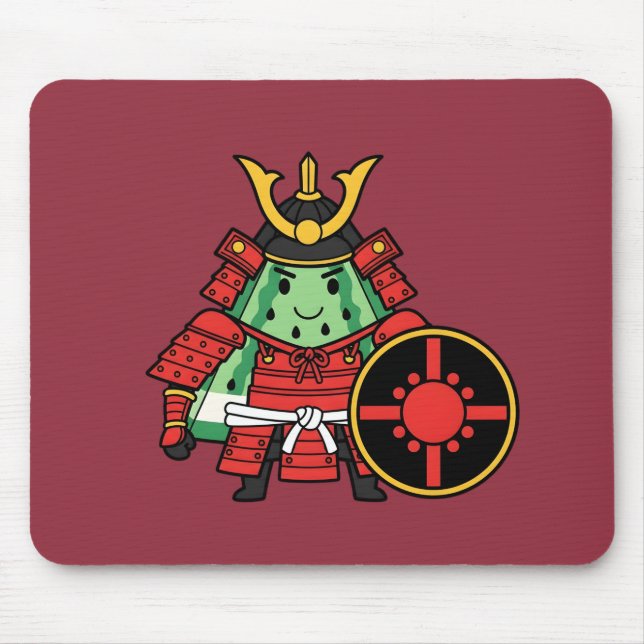 Cute Watermelon Shogun Samurai Warrior Illustratio Mousepad (Vorne)