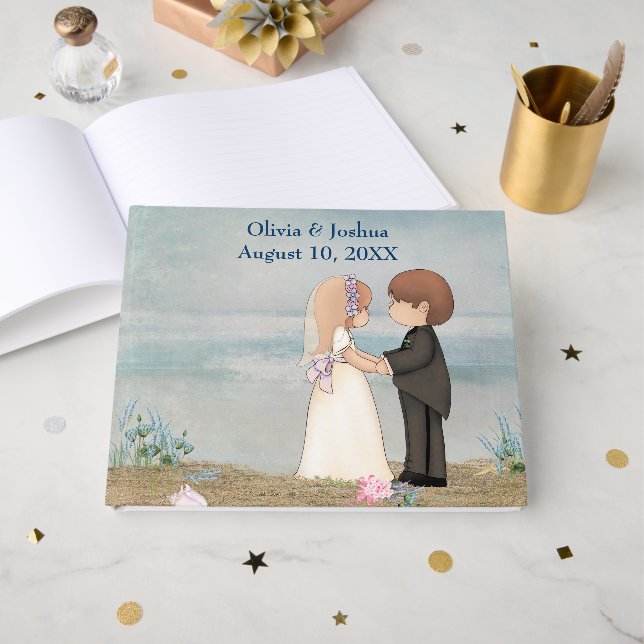 Cute Wedding Couple on Beach Gästebuch (Vorderseite Offen)