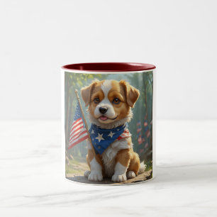 Cute Welpe 4. Juli Cup Zweifarbige Tasse