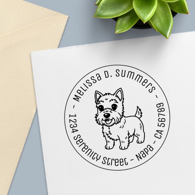 Cute West Highland Terrier Dog Round Address Permastempel (Von Creator hochgeladen)