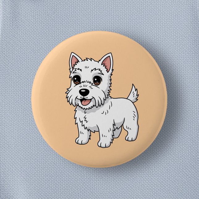 Cute West Highland White Terrier Dog Beige Button (Von Creator hochgeladen)