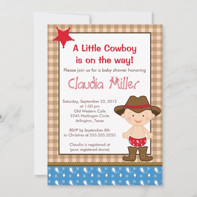 Cute Western Cowboy Baby shower Invitation (Devant)