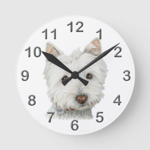 Cute Westie chien art Horloge murale
